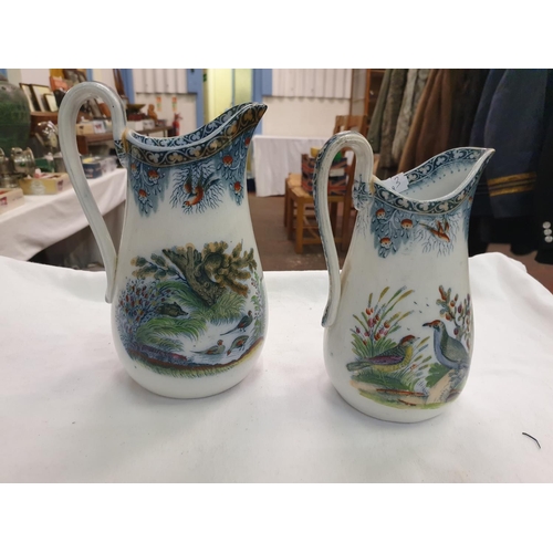 289 - Two Vintage Blue Swansea Bird Scene Jugs.