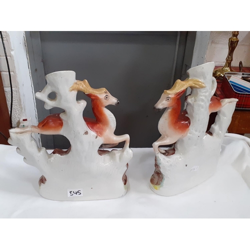 345 - Pair of Staffordshire Stag Flat Back Spill Vases.