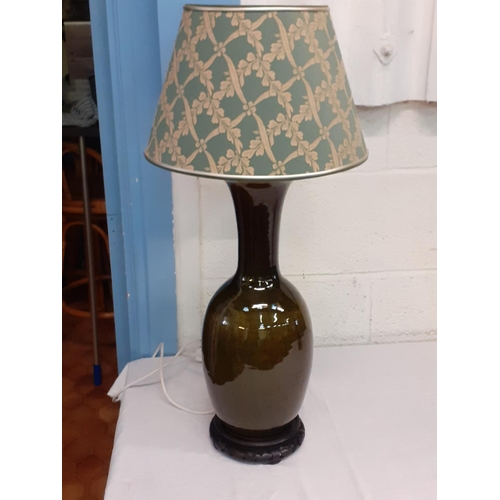 377 - 50cm Tall West German Style Green Vase Based Table Lamp with Shade.