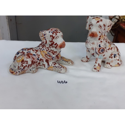 406 - Pair of Victorian Hand Decorated & Signed Japanese Imari Dogs.