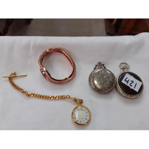 421 - Three Various Pocket Watches & Bangle Watch.