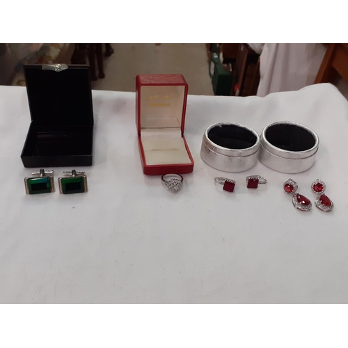 422 - Two Pairs of Boxed Earrings, Pair of Cufflinks & Fashion Ring Size L/M.