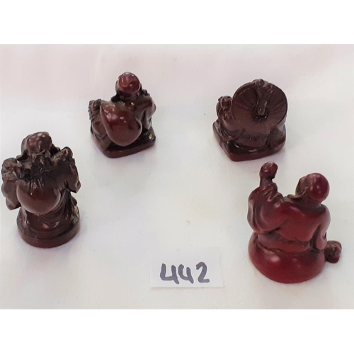 442 - Four Small Carved Buddha Figures.