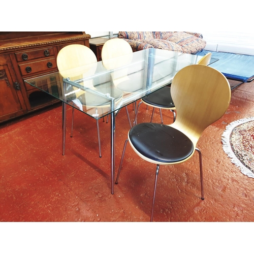 513A - Clear Glass Topped Rectangular Dining Table with Four Chrome Legged Beech Chairs - 1.5m x 80cm.