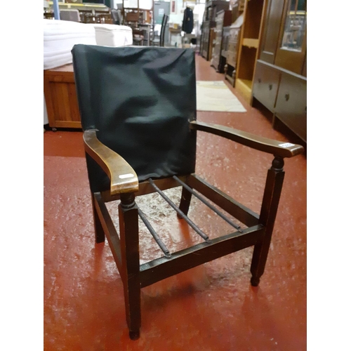 522 - Small Vintage Child's Carver Chair with Leather Back & Sprung Seat.