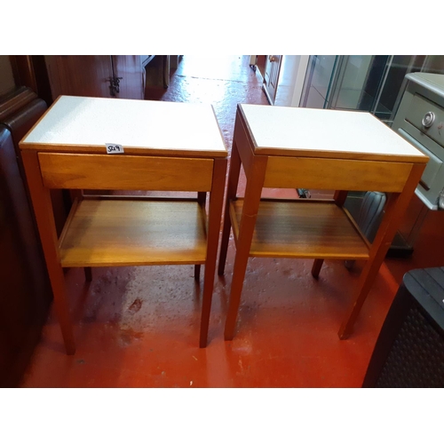 549 - Pair of 1970's Formica Topped Single Drawer Bedside Tables - 2ft tall x 15