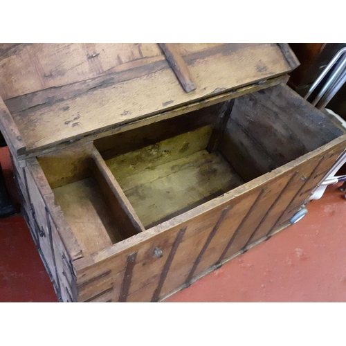 564 - Large Heavy Vintage Church Storage Chest with Candle Box Inside, Hinged Half Lid and Cast Iron Bandi... 