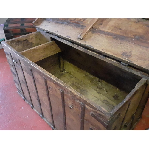 564 - Large Heavy Vintage Church Storage Chest with Candle Box Inside, Hinged Half Lid and Cast Iron Bandi... 