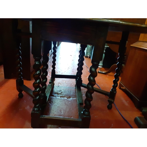 583 - Solid Oak Vintage Drop Leaf Table with Barley Twist Legs - Approx 3ft across.