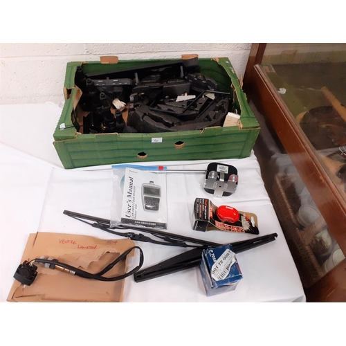 6 - Box of Car Spares Including Wheel Jack, Wiper Blades etc.