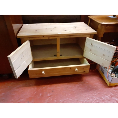 601 - Solid Pine Storage Box with Lift Off Lid, Single Drawer & Double Cupboard - 63cm high x 93cm long x ... 