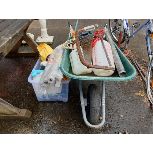 624 - Aluminium Framed Plastic Garden Wheelbarrow & Quantity of Tools, Garden Accessories, Pots etc.