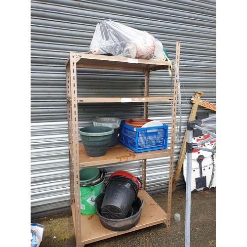 627 - Four Shelf Metal Shelving Unit & Quantity of Garden Pots etc.