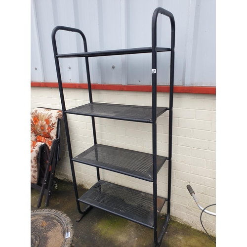 637 - Black Metal Four Shelf Storage Unit.