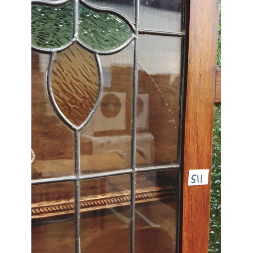 511 - Solid Oak Glazed Top Dog Kennel Dresser with Central Stained Glass Panel to Top with Two Glazed Door... 