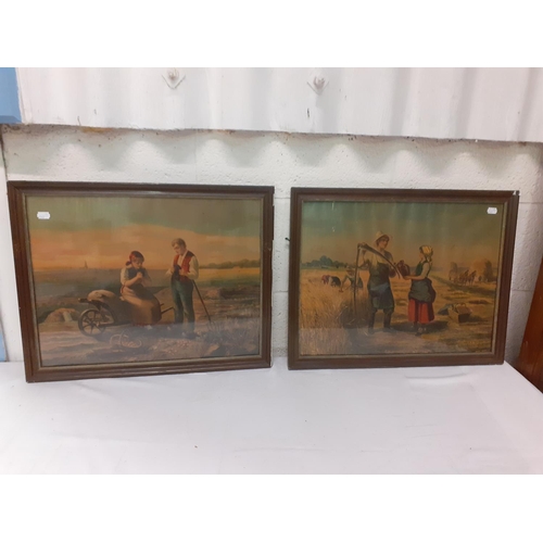 112 - Two Mahogany Framed Period Prints - Farming Scene.