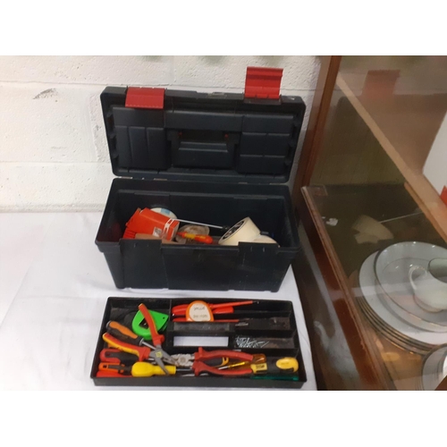 114 - Plastic Tool Box along with Quantity of Tools & Hardware.