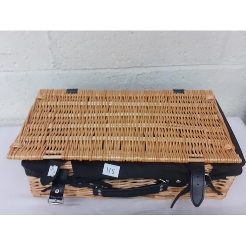 115 - Small Lined Wicker Hamper - 45cm long, 15cm high, 25cm deep.