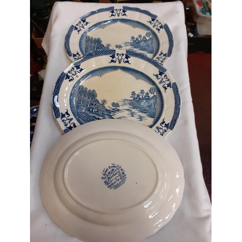 314 - Three Blue & White Grindley Royal Tudor Oval Plates.