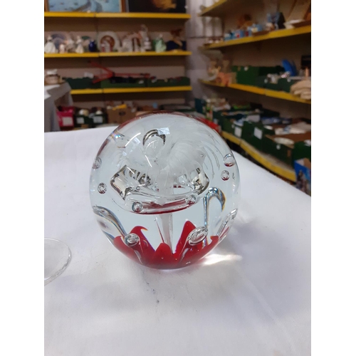 362 - Wine Glass with Nude Lady Frosted Glass Stem & Large Paperweight.