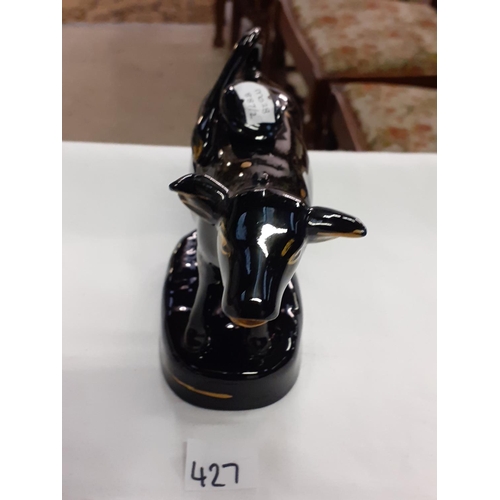 427 - Black Polka Dot Jackfield-Style Cow Creamer & Cover.