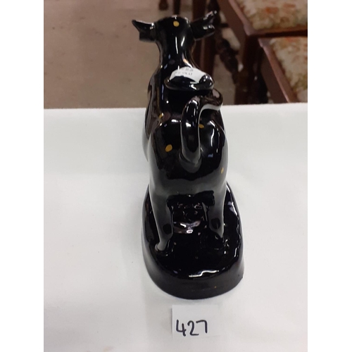 427 - Black Polka Dot Jackfield-Style Cow Creamer & Cover.