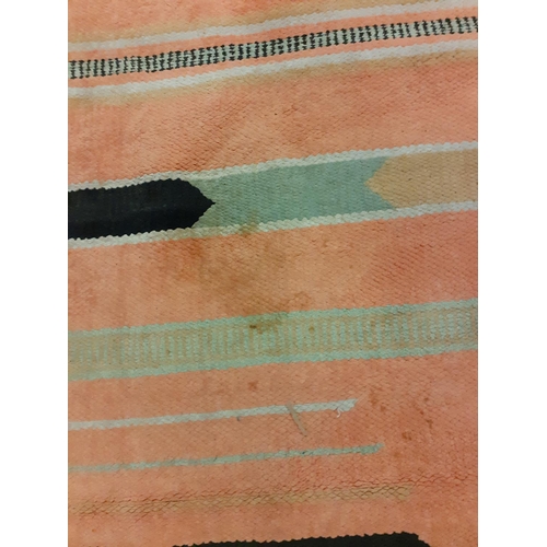 43 - Orange Striped Mat with Fringe Ends - has some stains.