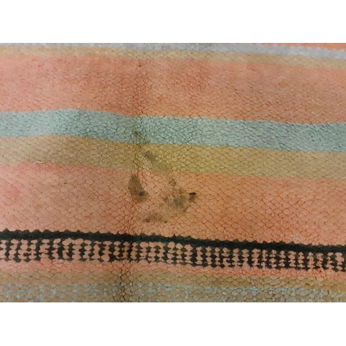 43 - Orange Striped Mat with Fringe Ends - has some stains.