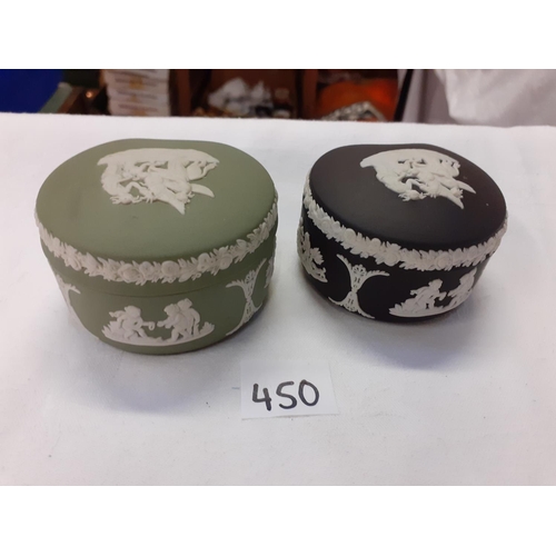 450 - Wedgwood Black Jasperware & Green Jasperware Trinket Boxes.