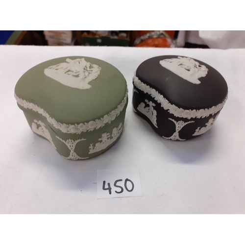 450 - Wedgwood Black Jasperware & Green Jasperware Trinket Boxes.