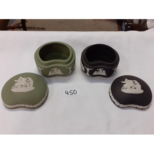 450 - Wedgwood Black Jasperware & Green Jasperware Trinket Boxes.