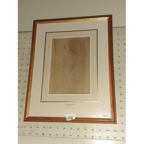 518 - Gilt Framed In The Style of Augustus John ' Standing Nude'.- 13.5 x 16.5