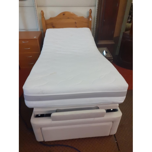 527 - Single Electrical Bed with Pine Headboard & Mattress.