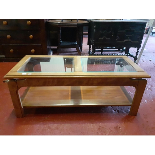 535 - Coffee Table with Double Glass Inlay - approx 114cm long.