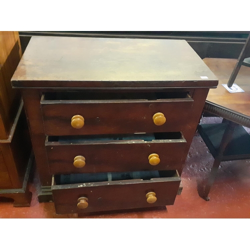 548 - Mahogany Three Drawer Chest of Drawers - approx 84cm tall, 91cm wide & 52cm deep.