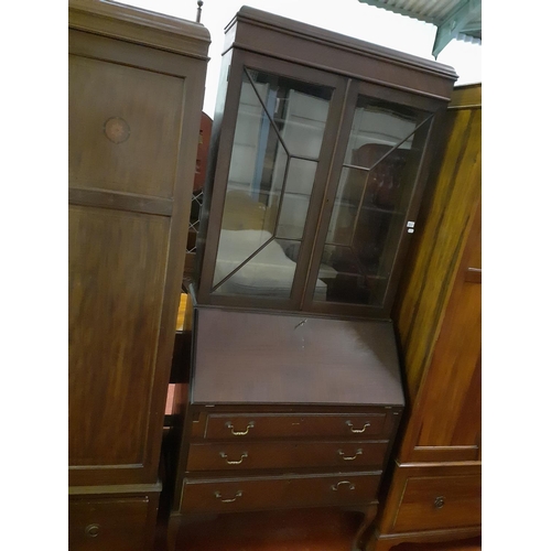 551 - Glazed Top Bureau Bookcase Over Three Drawers.