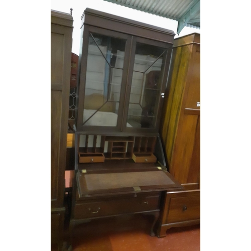 551 - Glazed Top Bureau Bookcase Over Three Drawers.