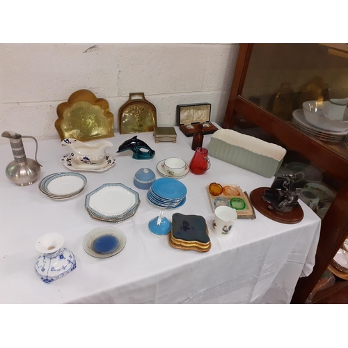 58 - Box of Assorted China to Include Poole Dolphin, Paragon Plates & Saucers, Brassware etc.