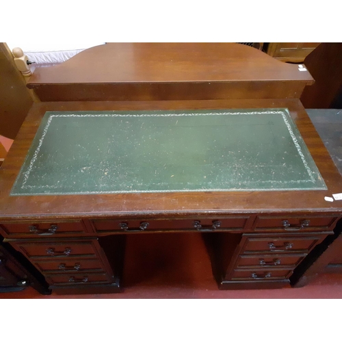 602 - Green Leather Top Pedestal Desk.