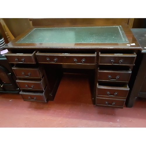 602 - Green Leather Top Pedestal Desk.