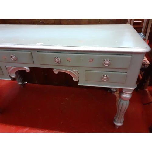 616 - A Chic Victorian Mahogany Up-cycled Desk with Four Drawers, on Baluster Reeded Leg Finished in Silve... 