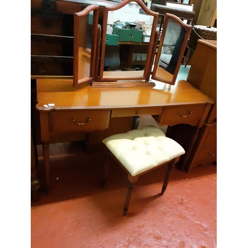 625 - Yew Silentnight Dressing Table with Three Drawers, Triple Mirror & Stool.