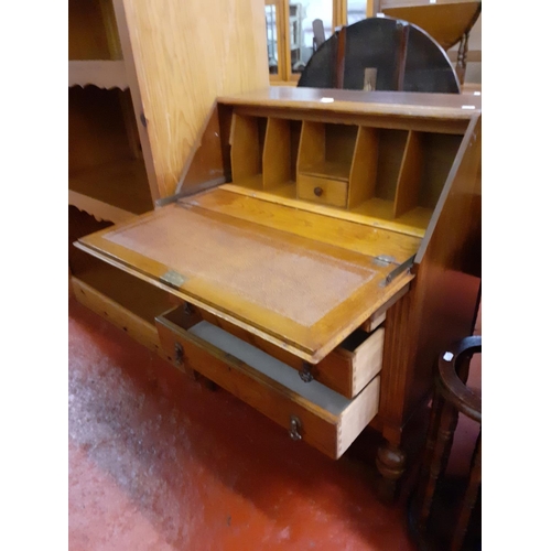 626 - Solid Oak Three Drawer Writing Bureau on Acorn Legs.