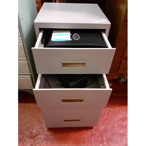 628 - Three Drawer Filing Cabinet with Keys - approx 67cm tall, 40cm wide & 40cm deep.