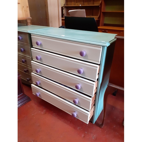 630 - Painted Green Five Drawer Chest of Drawers - approx 33