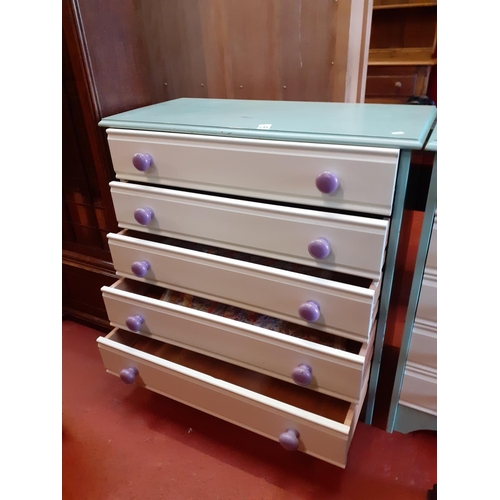 632 - Painted Green Five Drawer Chest of Drawers - approx 33