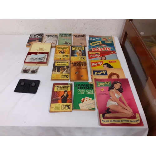 18 - James Bond Books, Blighty 1950's Magazines & Stereoscope with Cards.