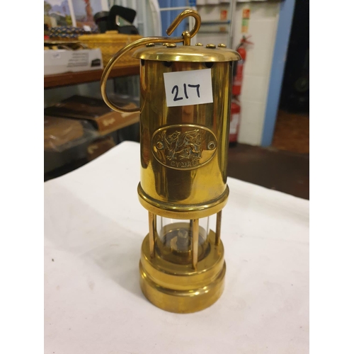 217 - Vintage Brass Welsh Miners Lamp.