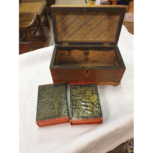 244 - Vintage Wooden Hinged Lid Box with Two Vintage Gold Enamel Kits.