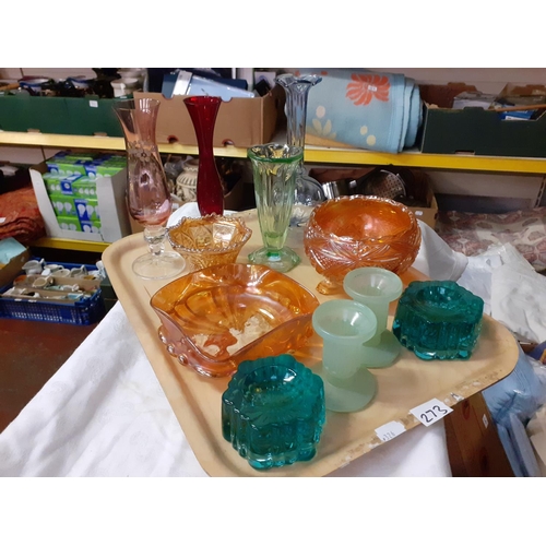 273 - Tray of Colourful Glassware to Include Vases, Bowls, Carnival Glass etc.